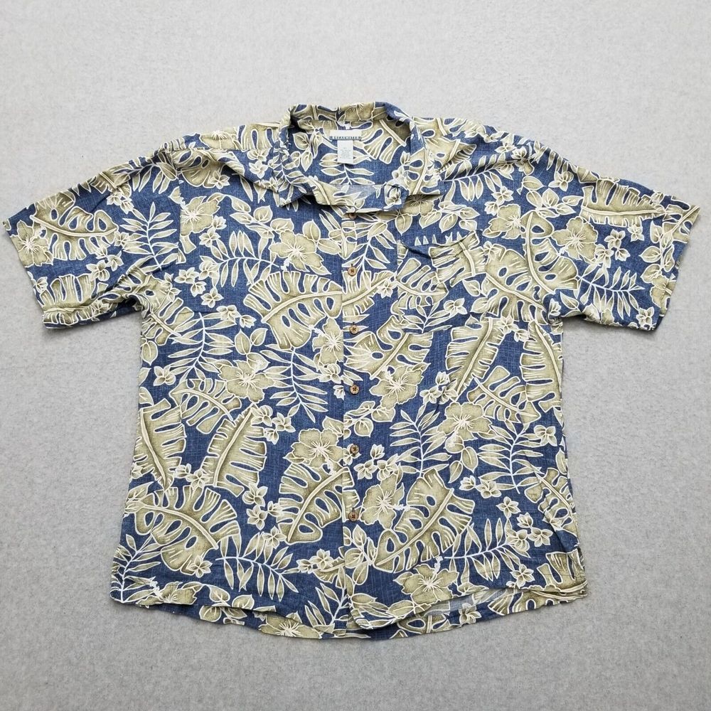 Breakwater Hawaiian Shirt Mens XL Blue Floral Button‎ Up Short Sleeve Pocket